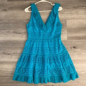 Alice + Olivia Blue Turquoise Cotton Eyelet Mini Dress